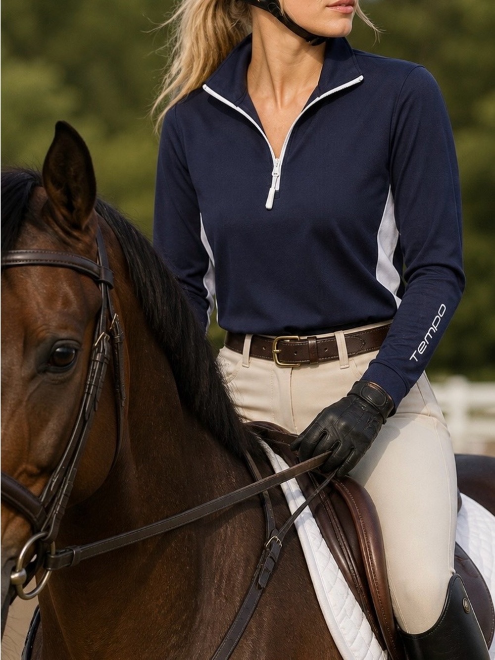 Women's Tempo Equestrian Activewear Quarter-Zip Pullover - Navy/White